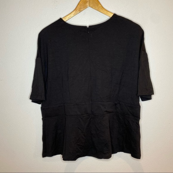 Eloquii Black Cross Cinch Front Black Short Sleeve Blouse Top - Picture 2 of 8